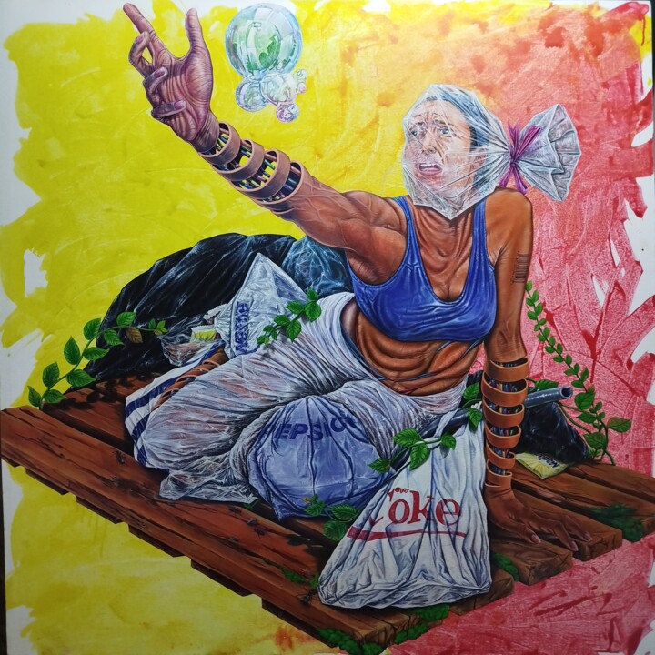 Painting titled "Le radeau de l'espé…" by André Joël Ngassi, Original Artwork, Acrylic