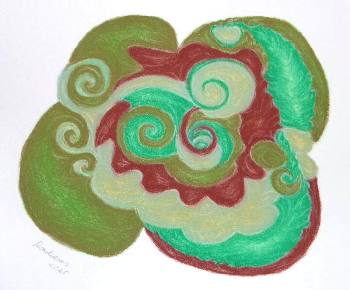 Drawing titled "Little green man" by Konchedras, Original Artwork, Pastel Mounted on Cardboard