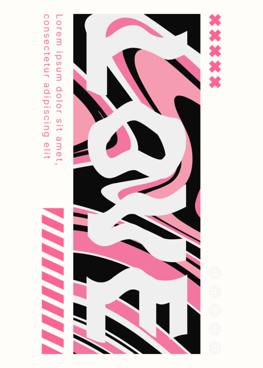 Abstract Pink and Black Swirls Art Print 数字艺术, 46.5x65.1 in