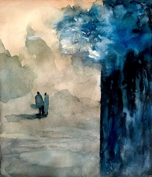 Ζωγραφική με τίτλο "Paisaje en azules" από Cesar Ayllón, Αυθεντικά έργα τέχνης, Λάδι