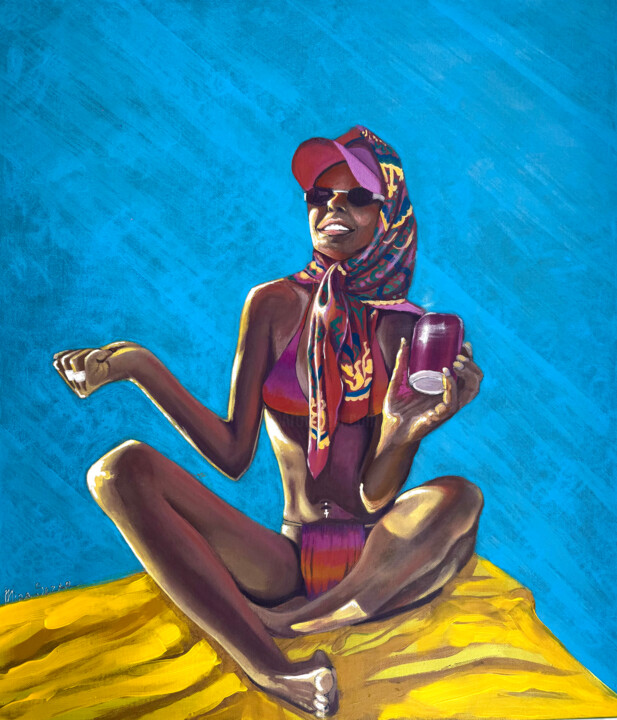 Painting titled "Daria enjoying life…" by Mirasezar, Original Artwork, Acrylic Mounted on Wood Stretcher frame