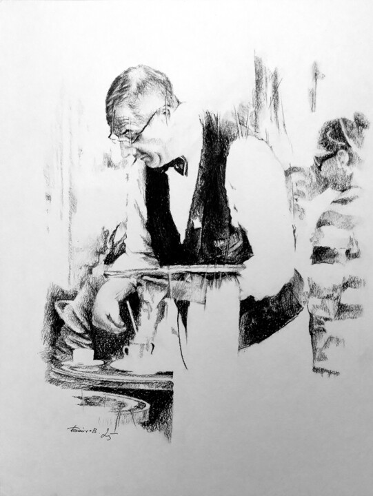 Drawing titled "Последний клиент" by Boytsov, Original Artwork, Charcoal