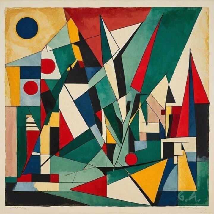 Foulée d'Or | Cubiste | Hommage Abstrait à Abebe Bik Dijital Sanat