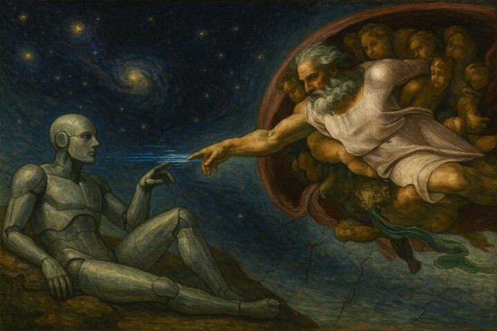 Arte digitale intitolato "La creazione di And…" da Giuseppe Cristadoro, Opera d'arte originale, Immagine generata dall'IA