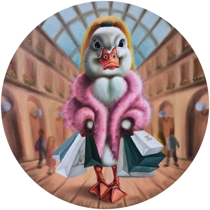 Malerei mit dem Titel "Shopping" von Olga Sarukhanova, Original-Kunstwerk, Öl Auf Keilrahmen aus Holz montiert