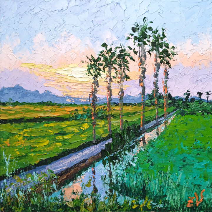 Spanish Rice Fields. 绘画, 9.8x9.8 in
