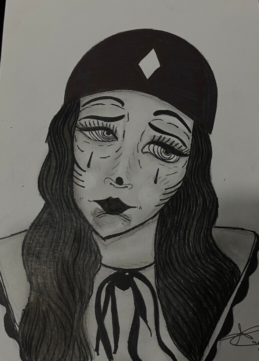 Calm Face, Storm Inside Drawing, 11x9.5 in