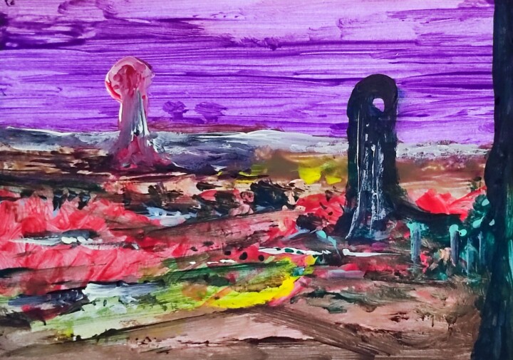 Nuclear plant Fycusota 绘画, 2.8x3.9 in