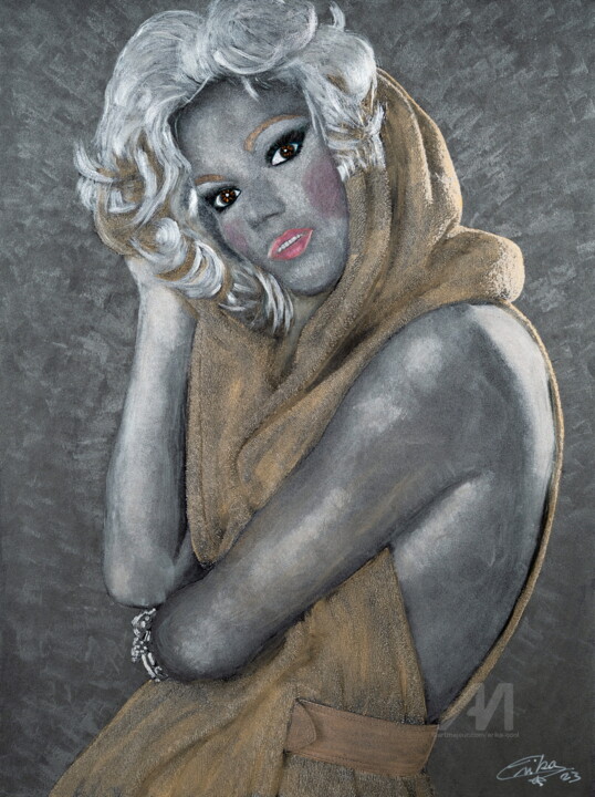 Brigitte Lahaie Foulard Argent 绘画, 31.5x23.6 in