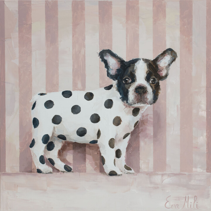 Painting titled "French Fashion" by Eva Mili, Original Artwork, Oil Mounted on Wood Stretcher frame