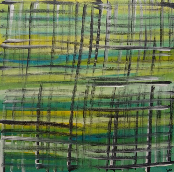 Painting titled "The reedlands - Squ…" by Wiesje Van Dam, Original Artwork, Acrylic Mounted on Wood Stretcher frame