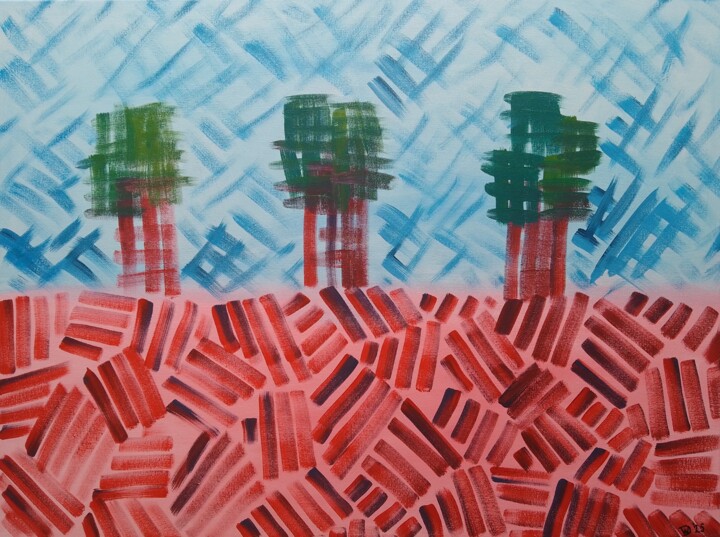 Painting titled "The reedlands - Tre…" by Wiesje Van Dam, Original Artwork, Acrylic Mounted on Wood Stretcher frame