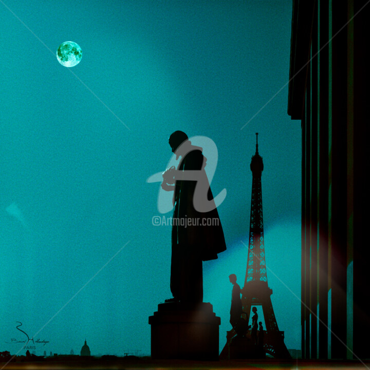Paris mon amour 12 - Moon Paris Trocadéro Tour Eiffel Фотография, 11,8x11,8 in
