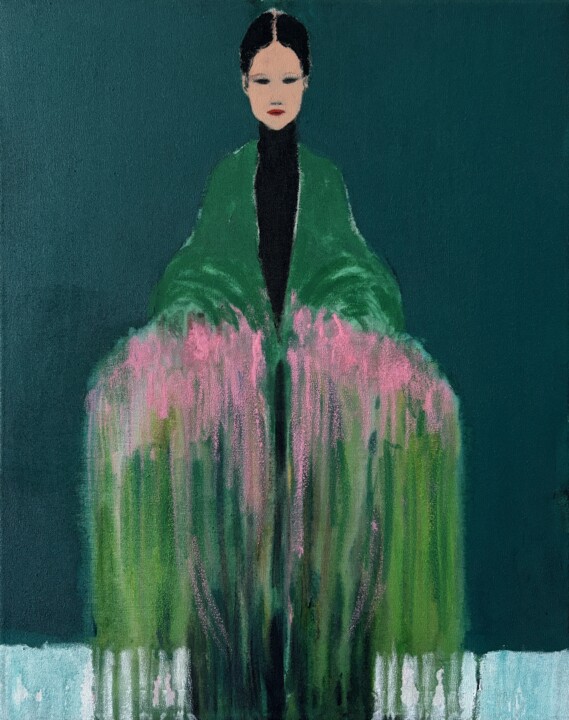 Peinture intitulée "The Girl with Bouqu…" par Incognito, Œuvre d'art originale, Acrylique