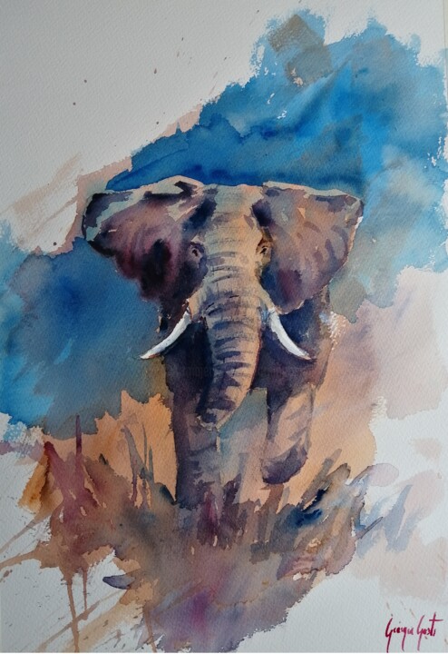 elephant 19 Pintura, 20,9x13,8 in