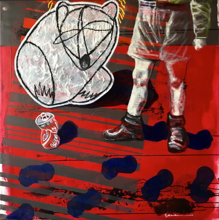 The boy and the little Polar bear Pittura, 39,4x39,4 in