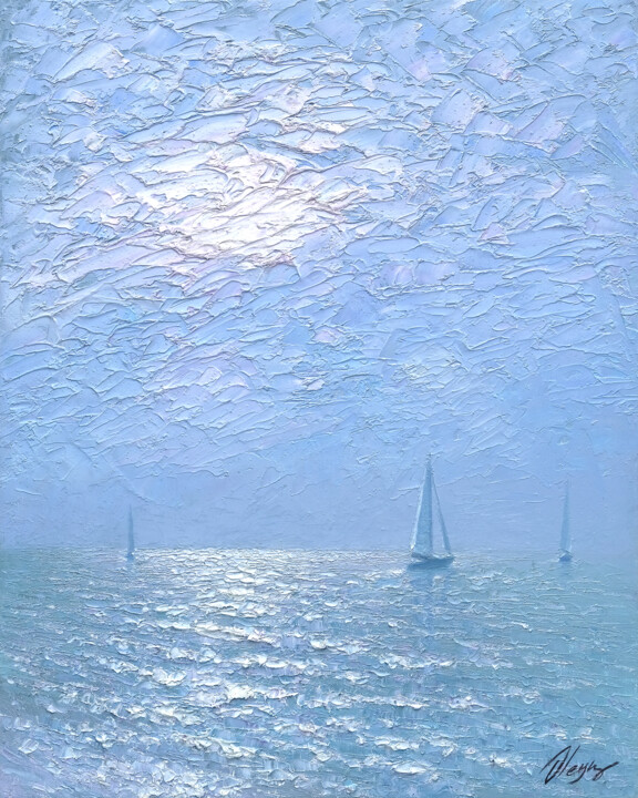 绘画 标题为“Silver sea 4” 由Dmitry Oleyn, 原创艺术品, 油 安装在木质担架架上