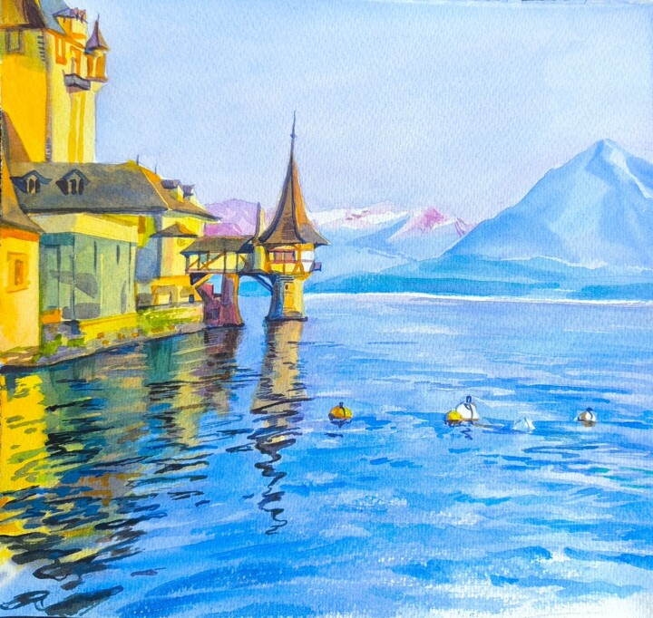 Oberhofen Castle View 绘画, 15x15 in