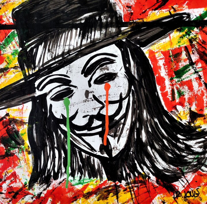 Tears of V ( V for Vendetta ) Street Art 绘画, 11.8x11.8 in