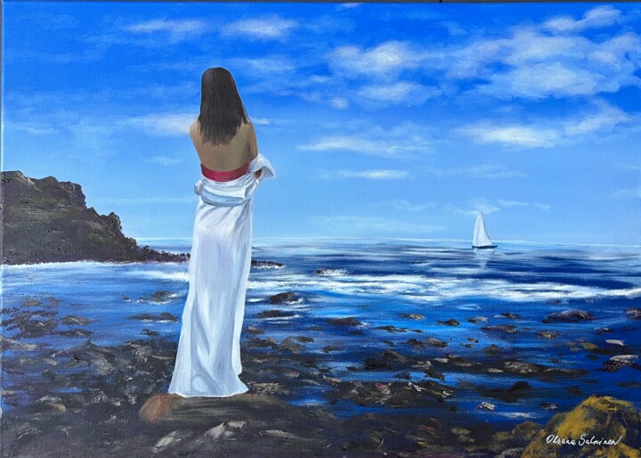 Painting titled "Dreaming" by Oksana Salminen, Original Artwork, Oil Mounted on Wood Stretcher frame
