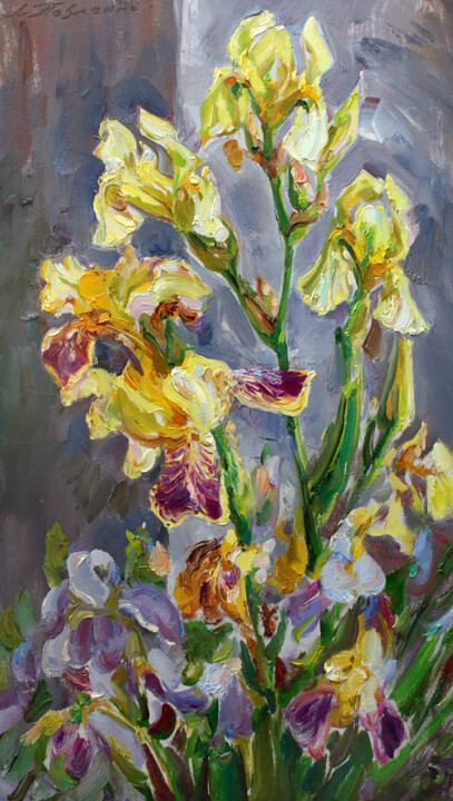 Yellow irises 绘画, 24.8x14.2 in