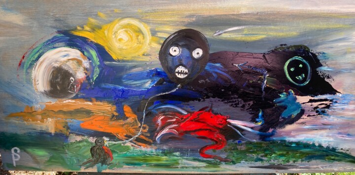 Flying Pig meets the Dragon 绘画, 16x33 in
