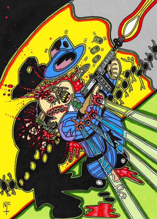 图画 标题为“GPK TOMMY GUN FAN A…” 由Nicholas Price, 原创艺术品, 墨