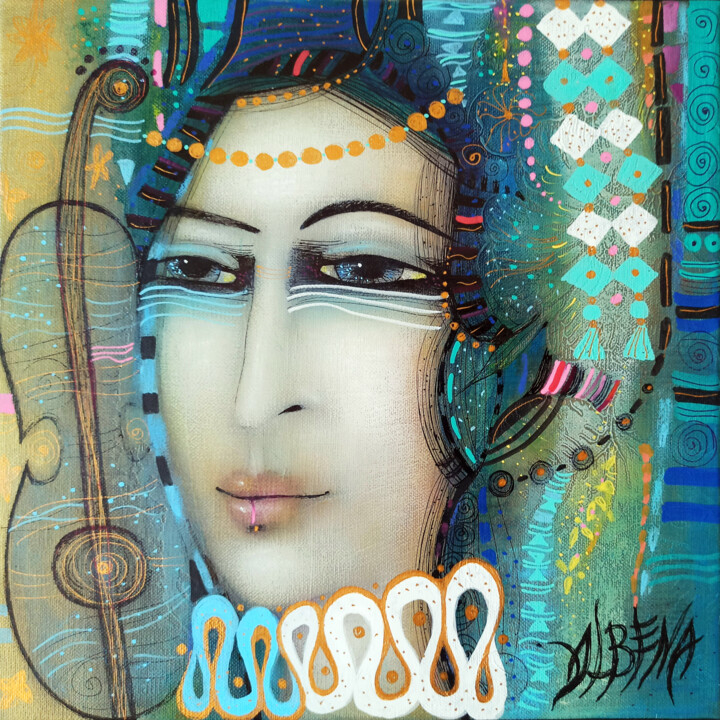 Painting titled "L'inspiration" by Albena Vatcheva, Original Artwork, Oil Mounted on Wood Stretcher frame