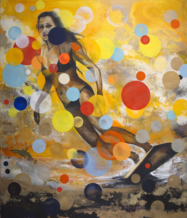 Riding The Wave On A Golden Day Pintura, 59,1x51,2 in