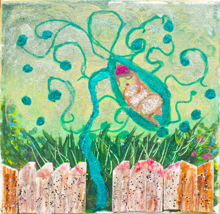 naissance dans un jardin 絵画, 7.9x7.9 in