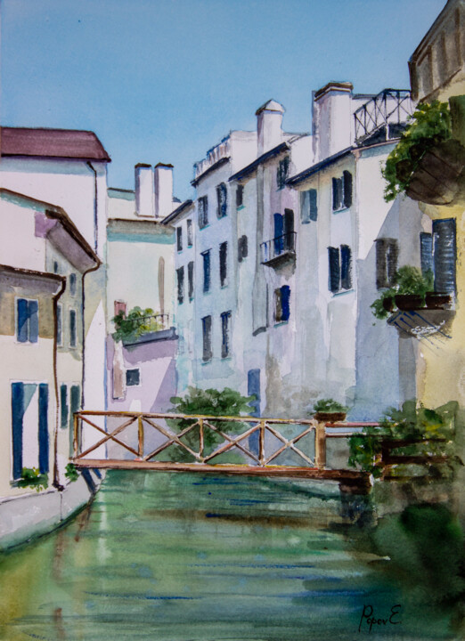Painting titled "Treviso Italy" by Eugene Popov, Original Artwork, Watercolor