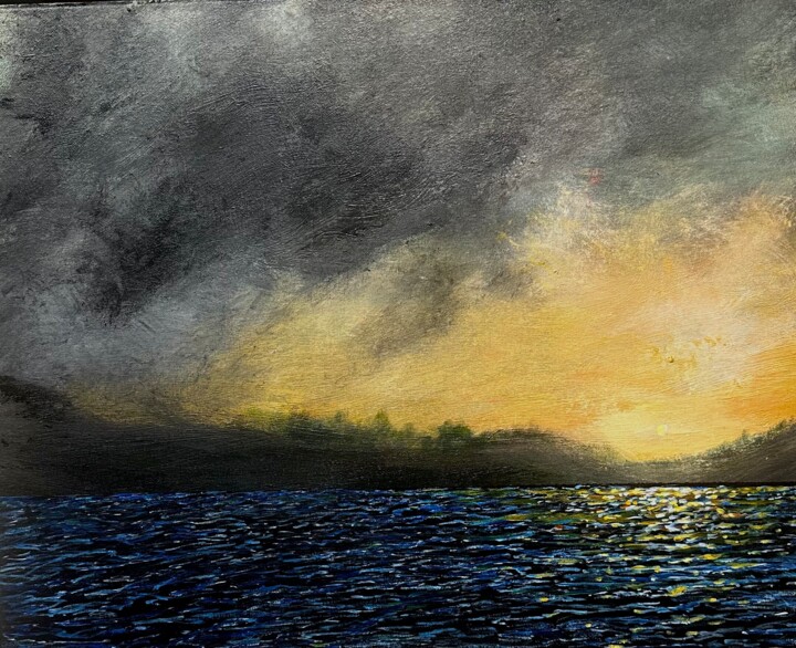 Painting titled "Reflection" by Lee Davis, Original Artwork, Oil Mounted on Wood Stretcher frame