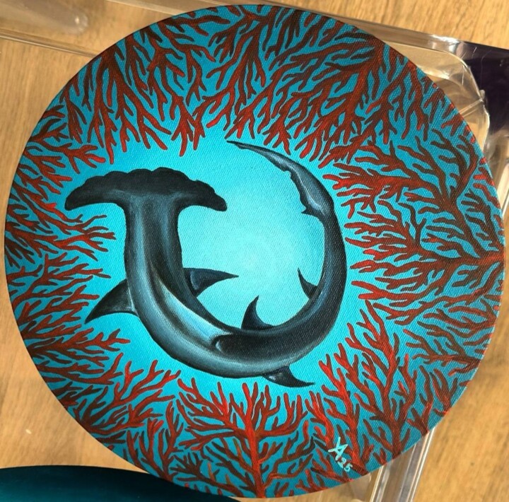 Painting titled "Underwater World" by Alexandra Uryasova, Original Artwork, Acrylic Mounted on Wood Stretcher frame