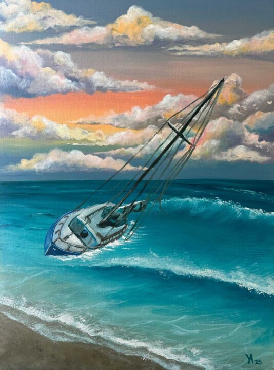 Painting titled "After the storm" by Alexandra Uryasova, Original Artwork, Acrylic Mounted on Wood Stretcher frame