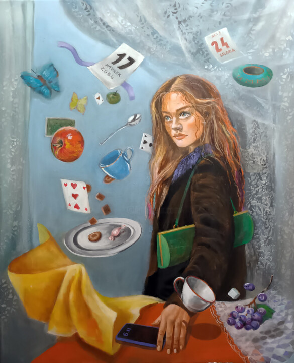 Painting titled "Nieważkość codzienn…" by Maria Kucia-Albin, Original Artwork, Acrylic Mounted on Wood Stretcher frame