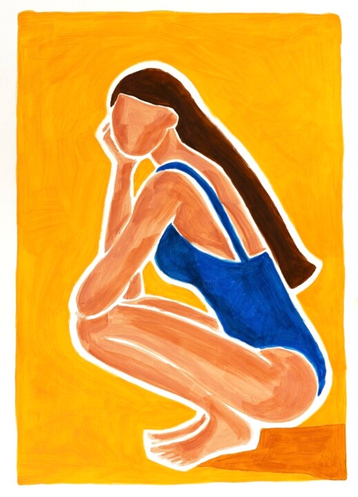Retour des Beaux Jours #1 - Femme accroupie Pittura, 27,6x19,7 in