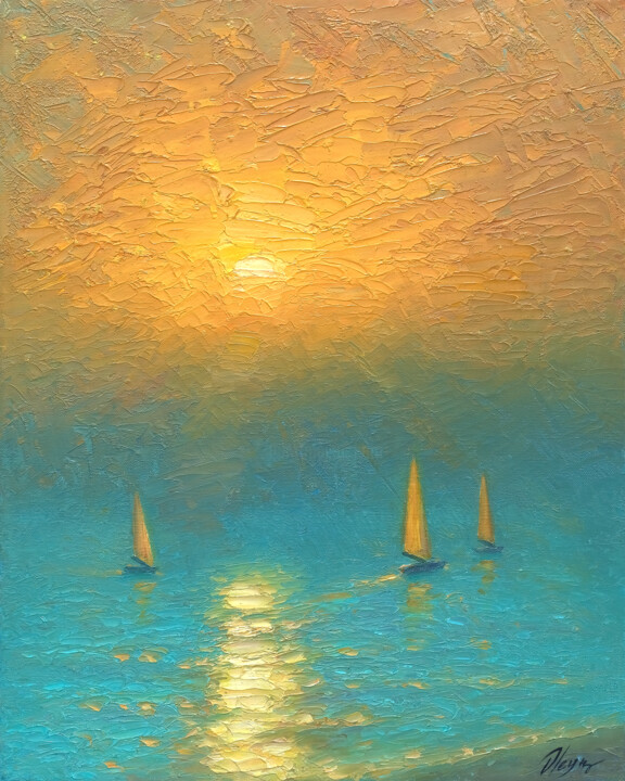 绘画 标题为“Sea 050” 由Dmitry Oleyn, 原创艺术品, 油 安装在木质担架架上