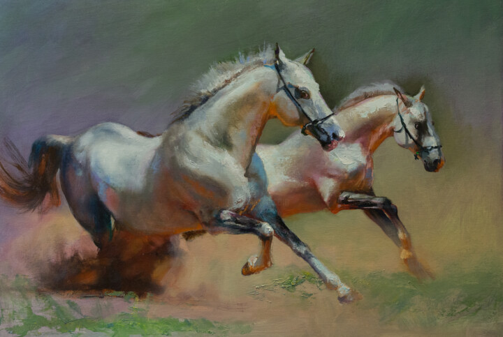 Кони белые Ζωγραφική, 15,8x23,6 in