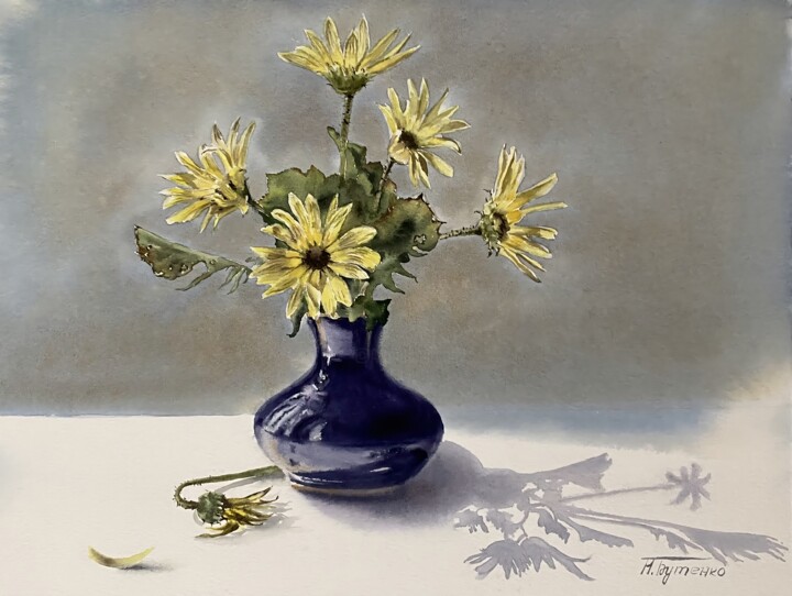 Bouquet of roadside flowers, watercolor paintings 绘画, 11.2x15 in
