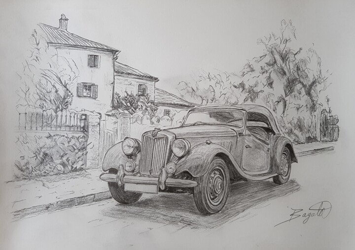 Classic Cars Vintage 1950s MG TD commission works Resim, 10,6x15 in