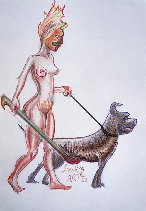 Рисунок под названием "La jalousie" - Shank Arte, Подлинное произведение искусства, Карандаш