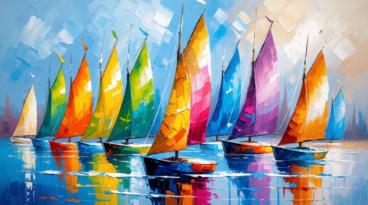 Vele di Luce: Quando il Colore Solca l'Orizzonte Arte digitale, 22,1x39,4 in