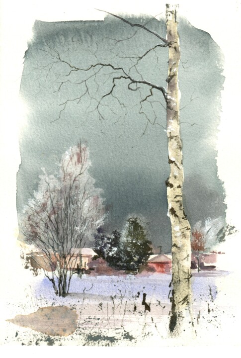 Painting titled "Northern Silence" by Elena Kashicheva, Original Artwork, Watercolor
