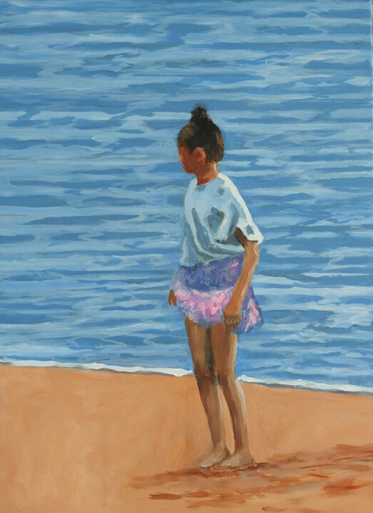 Painting titled "Een dagje aan zee" by Els Driesen, Original Artwork, Acrylic Mounted on Other rigid panel
