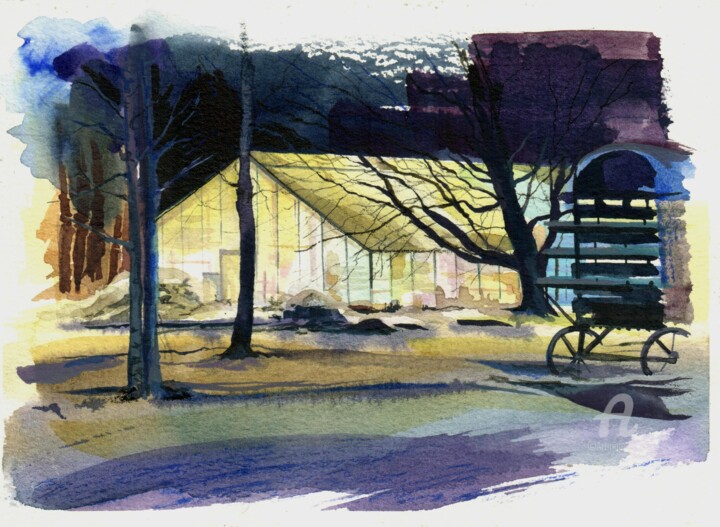 Painting titled "Cozy in the Cold" by Elena Kashicheva, Original Artwork, Watercolor