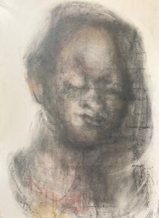 图画 标题为“Portrait mit langen…” 由Sandra Ludwig, 原创艺术品, 粉笔