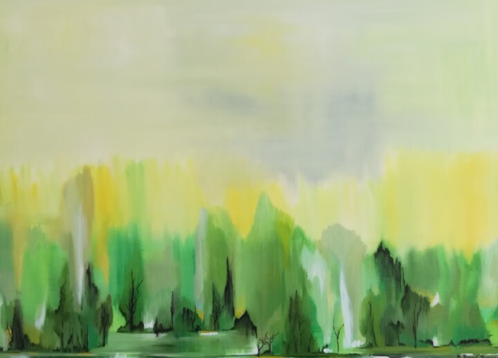 "PAYSAGE VERT" başlıklı Tablo Michèle Rouan tarafından, Orijinal sanat, Petrol Ahşap Sedye çerçevesi üzerine monte edilmiş