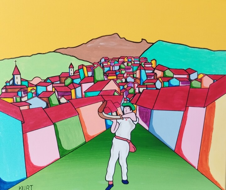 Painting titled "Pelote en Pays - Ba…" by Didier Dordeins, Original Artwork, Acrylic Mounted on Wood Stretcher frame