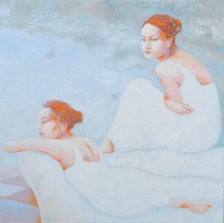 Painting titled "Calm conversation" by Oleh Lavrii, Original Artwork, Oil Mounted on Wood Stretcher frame
