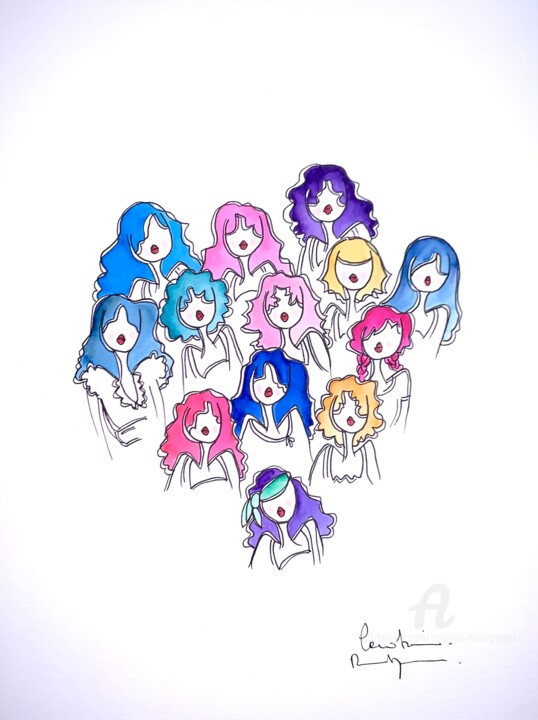 Drawing titled "Rayon de soleil" by Caroline Montigneaux, Original Artwork, Ink